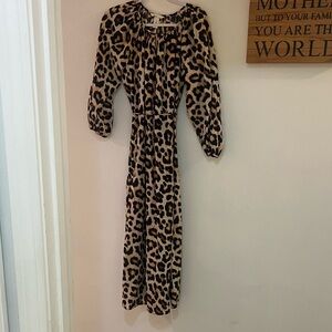H&M Leopard Print Midi Dress in Beige and Black